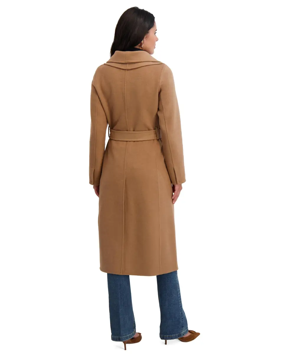 Tahari Women's Slim Fit Wool Blend Wrap Coat with Tie Belt | Elegant Long Wool Coat for Women in Camel, Large - view 3