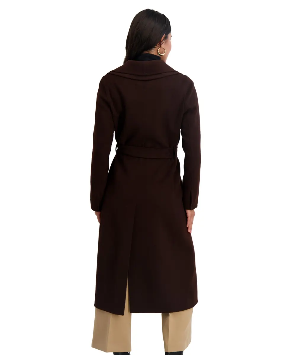 Tahari Women's Slim Fit Double-Faced Wool Blend Wrap Coat with Tie Belt | Long Wool Coat, Chocolate, Large - view 3