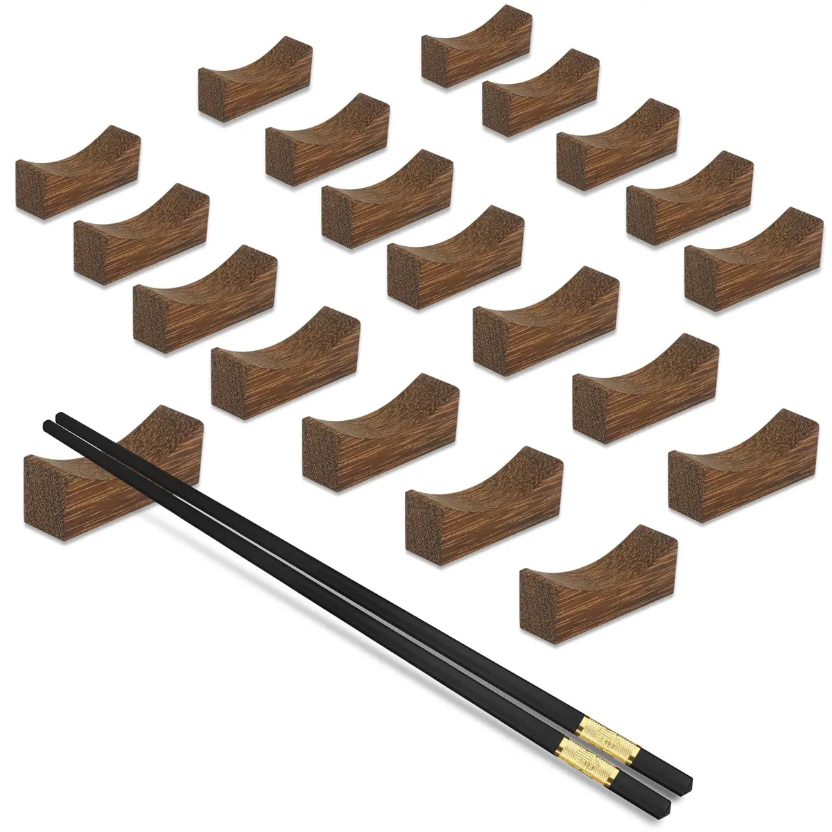 YTLX Natural Wenge Wood Chopstick Rests 20-Piece Set | Holds Utensils Neatly - main product image