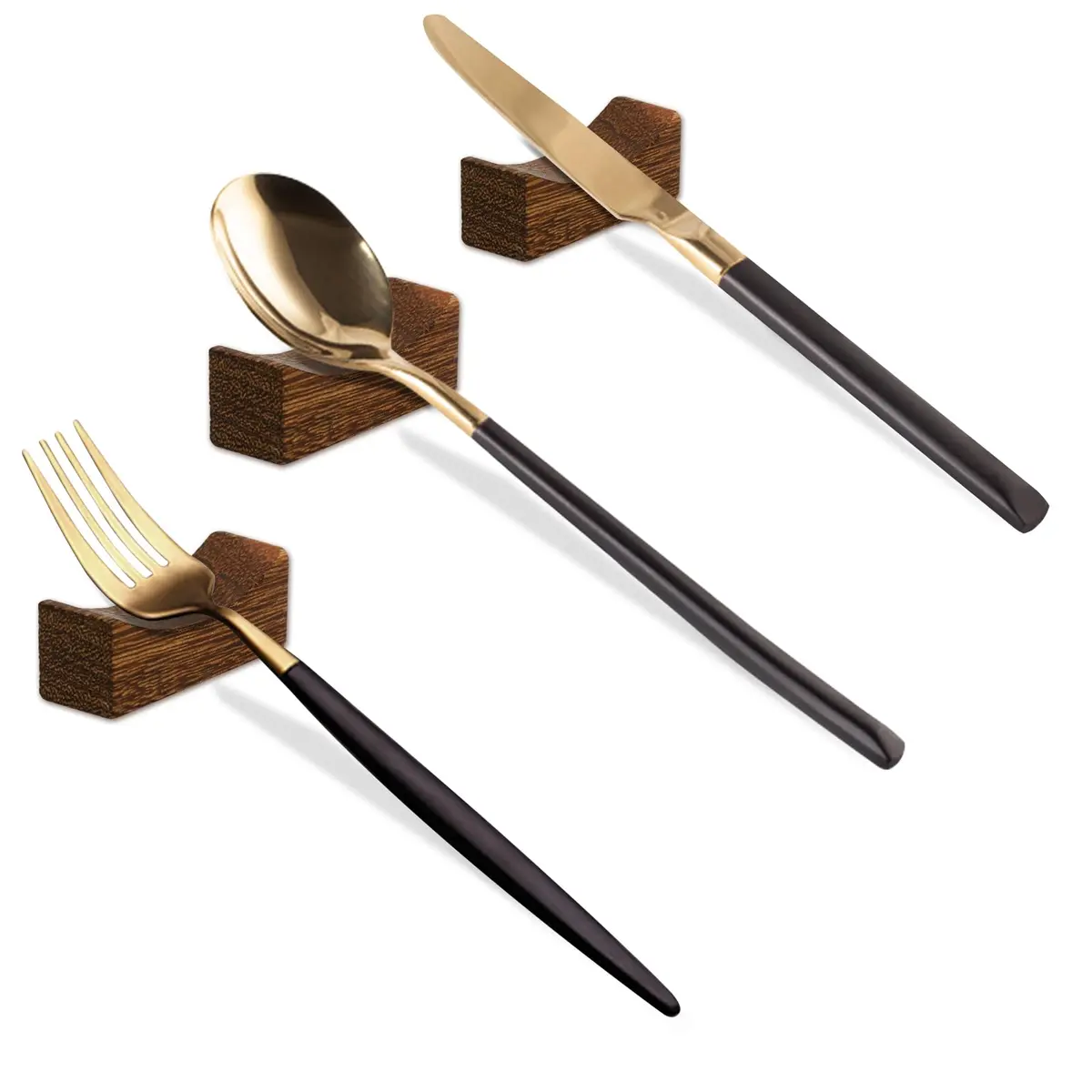 YTLX Natural Wenge Wood Chopstick Rests 20-Piece Set | Holds Utensils Neatly - view 3