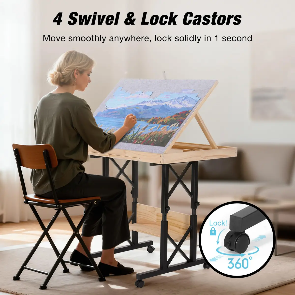 FUNTOK Puzzle Table with Legs for Adults | Adjustable Height, 1500 Pieces, Portable with Wheels & Drawers - view 5