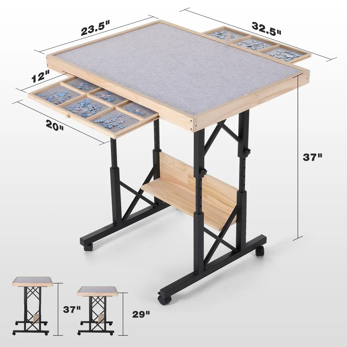 FUNTOK Puzzle Table with Legs for Adults | Adjustable Height, 1500 Pieces, Portable with Wheels & Drawers - view 8
