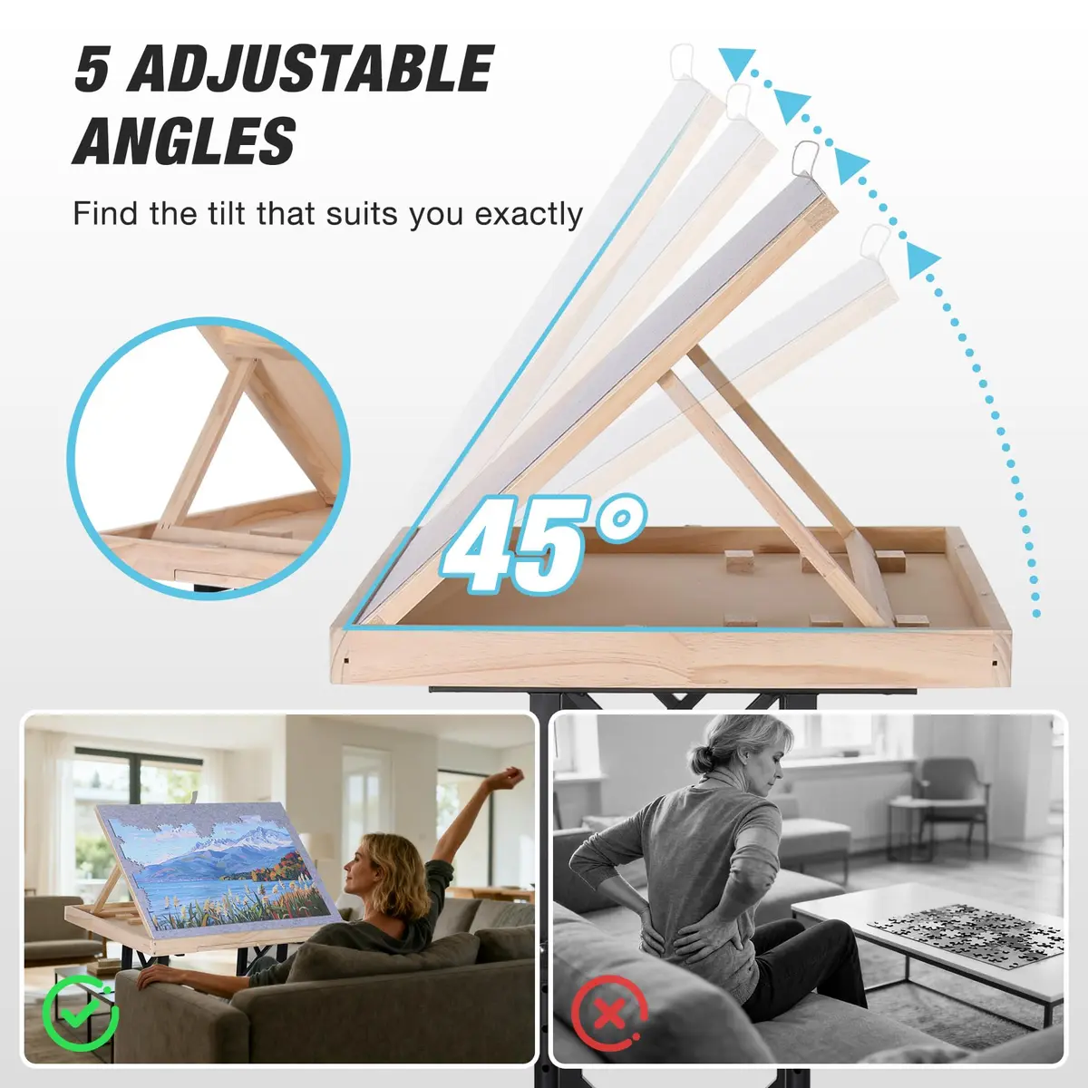 FUNTOK Puzzle Table with Legs for Adults | Adjustable Height, 1500 Pieces, Portable with Wheels & Drawers - view 2