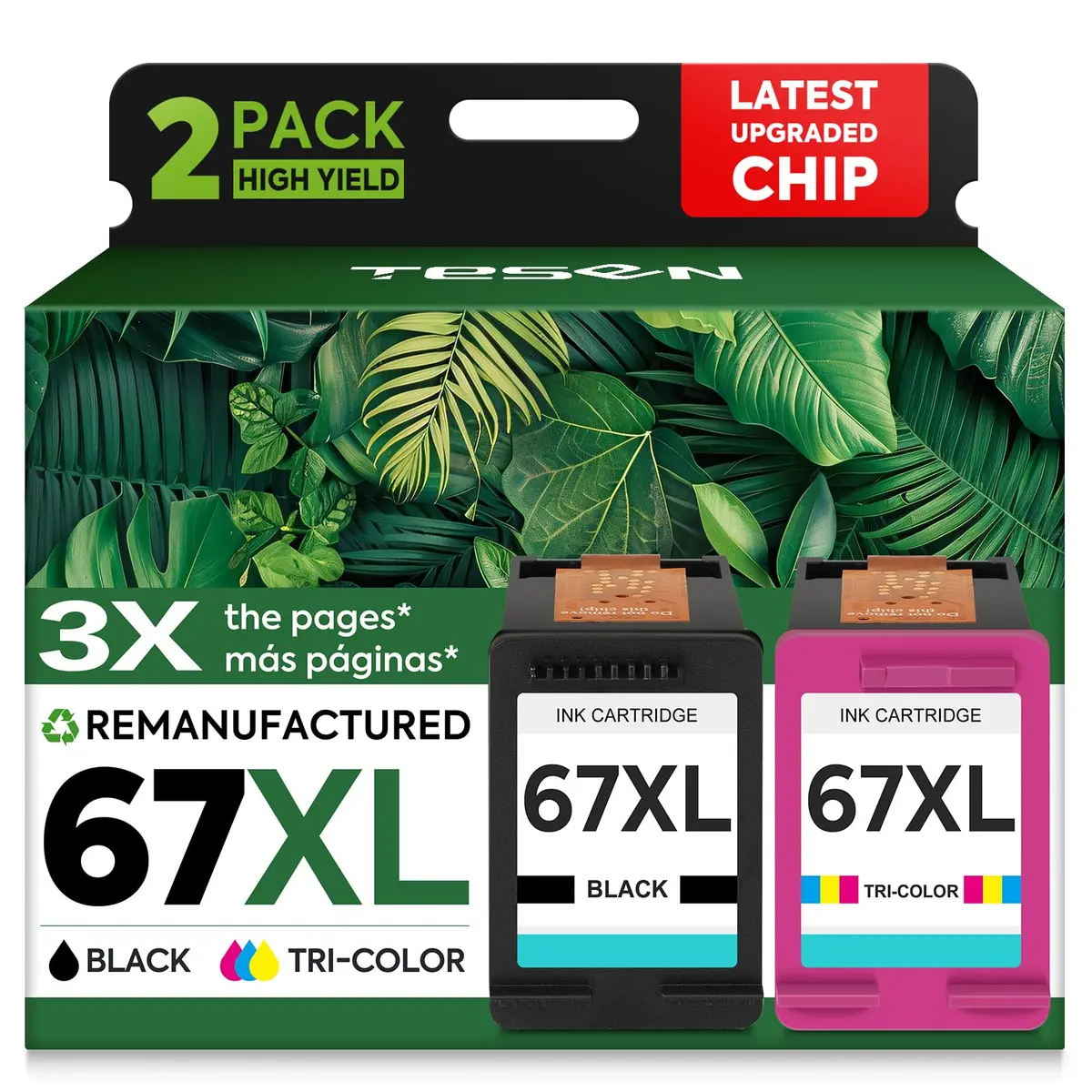 TESEN 67XL Ink Cartridge Replacement for HP Ink 67 2855e Printer Ink | High Page Yield, Compatible with HP DeskJet & Envy Printers - main product image