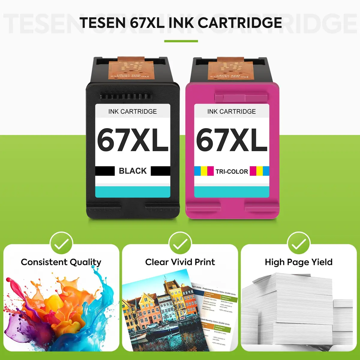 TESEN 67XL Ink Cartridge Replacement for HP Ink 67 2855e Printer Ink | High Page Yield, Compatible with HP DeskJet & Envy Printers - view 5