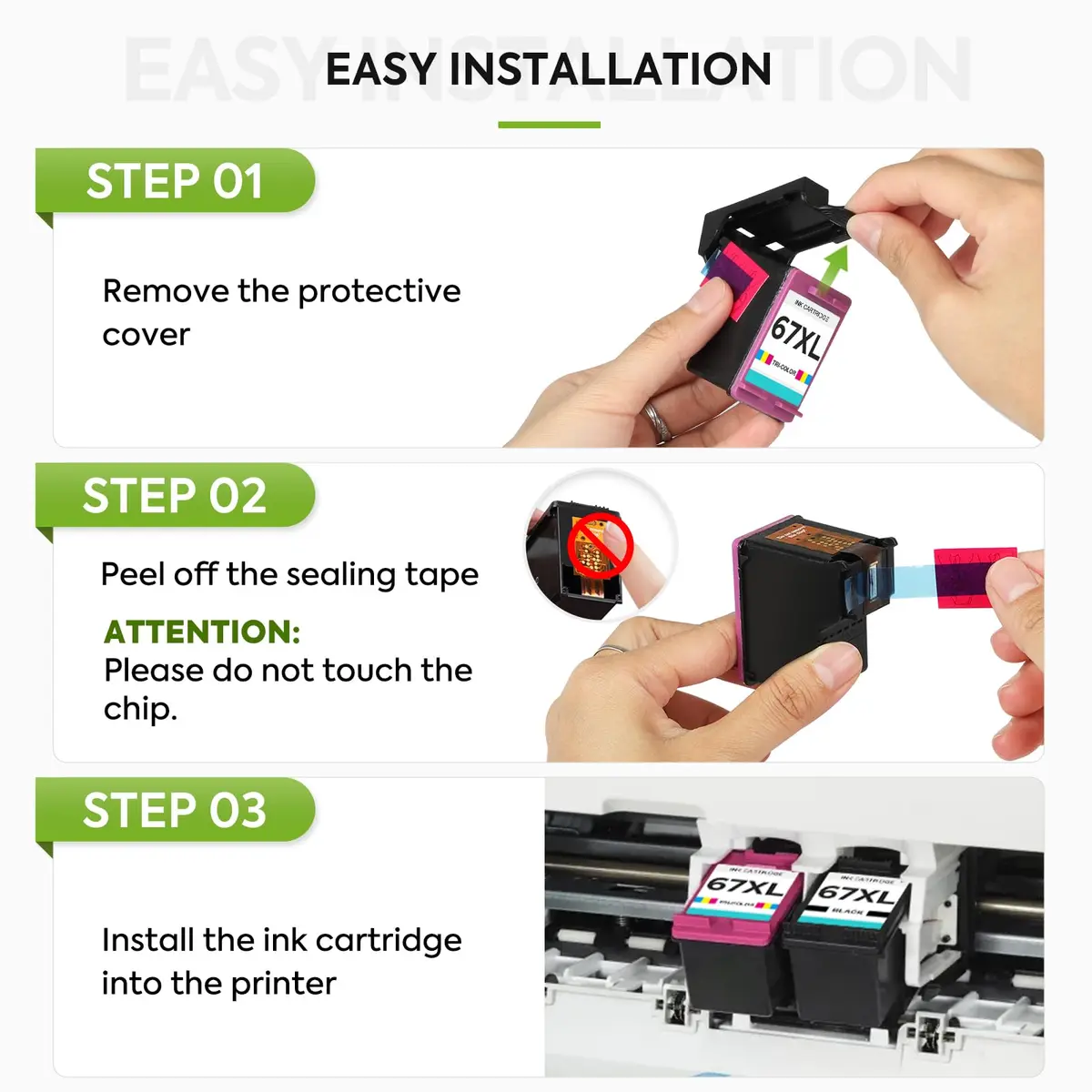 TESEN 67XL Ink Cartridge Replacement for HP Ink 67 2855e Printer Ink | High Page Yield, Compatible with HP DeskJet & Envy Printers - view 6