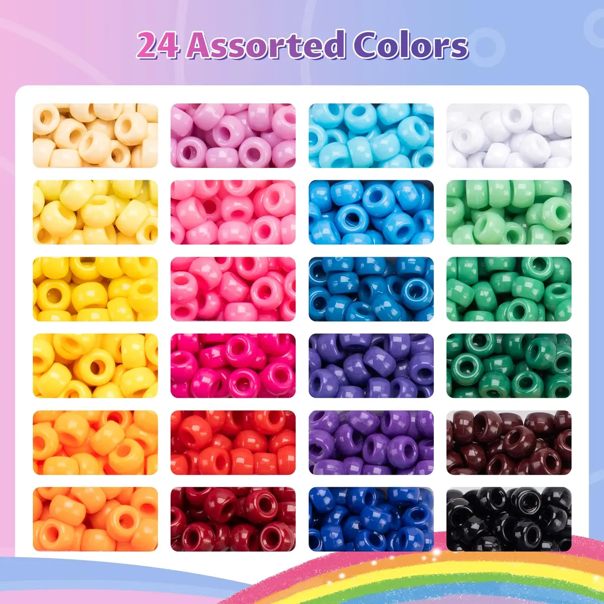 Simetufy 1200Pcs Pony Beads, 24 Colors 6x9mm | Bulk Craft Beads for Bracelet Making - view 4
