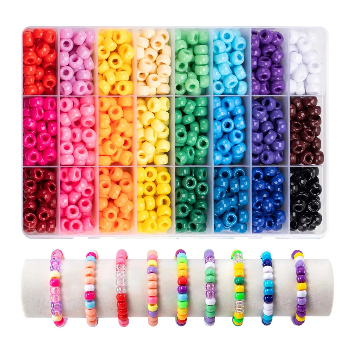 Simetufy 1200Pcs Pony Beads, 24 Colors 6x9mm | Bulk Craft Beads for Bracelet Making - main product image