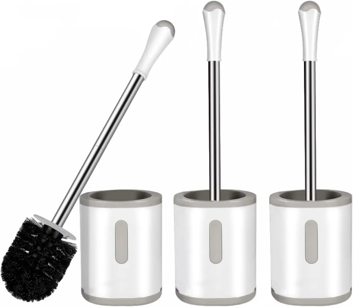 AONEZ Toilet Brush and Holder Set, 3 Pack, White & Grey | Deep Clean Bathroom Accessories - main product image