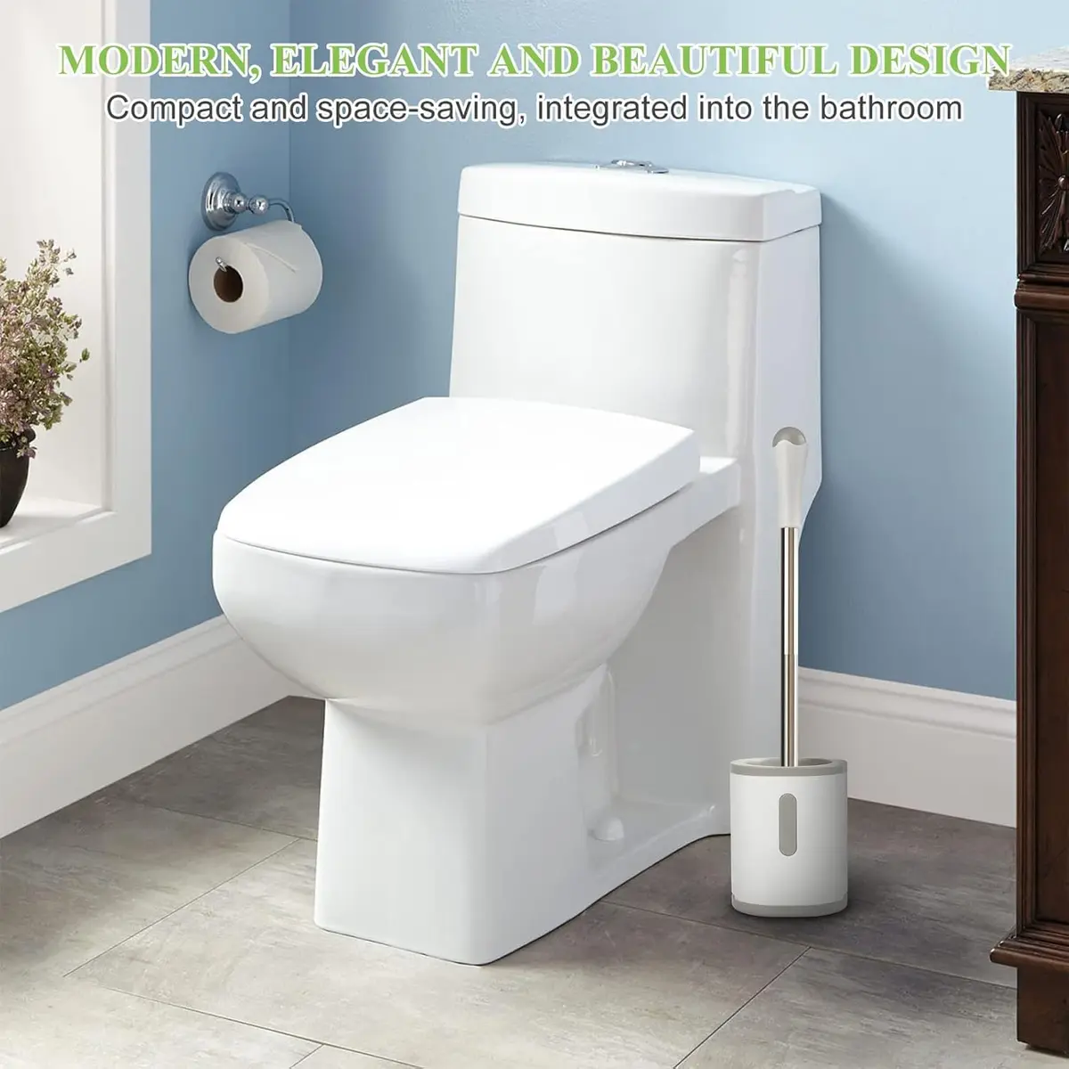 AONEZ Toilet Brush and Holder Set, 3 Pack, White & Grey | Deep Clean Bathroom Accessories - view 6