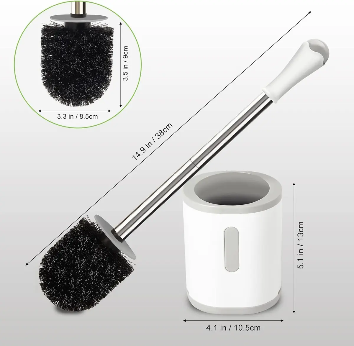 AONEZ Toilet Brush and Holder Set, 3 Pack, White & Grey | Deep Clean Bathroom Accessories - view 2