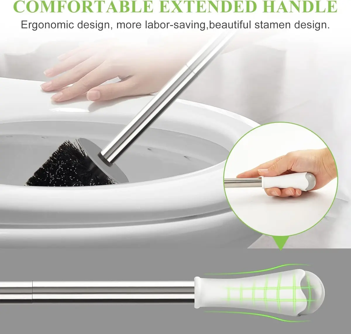 AONEZ Toilet Brush and Holder Set, 3 Pack, White & Grey | Deep Clean Bathroom Accessories - view 4