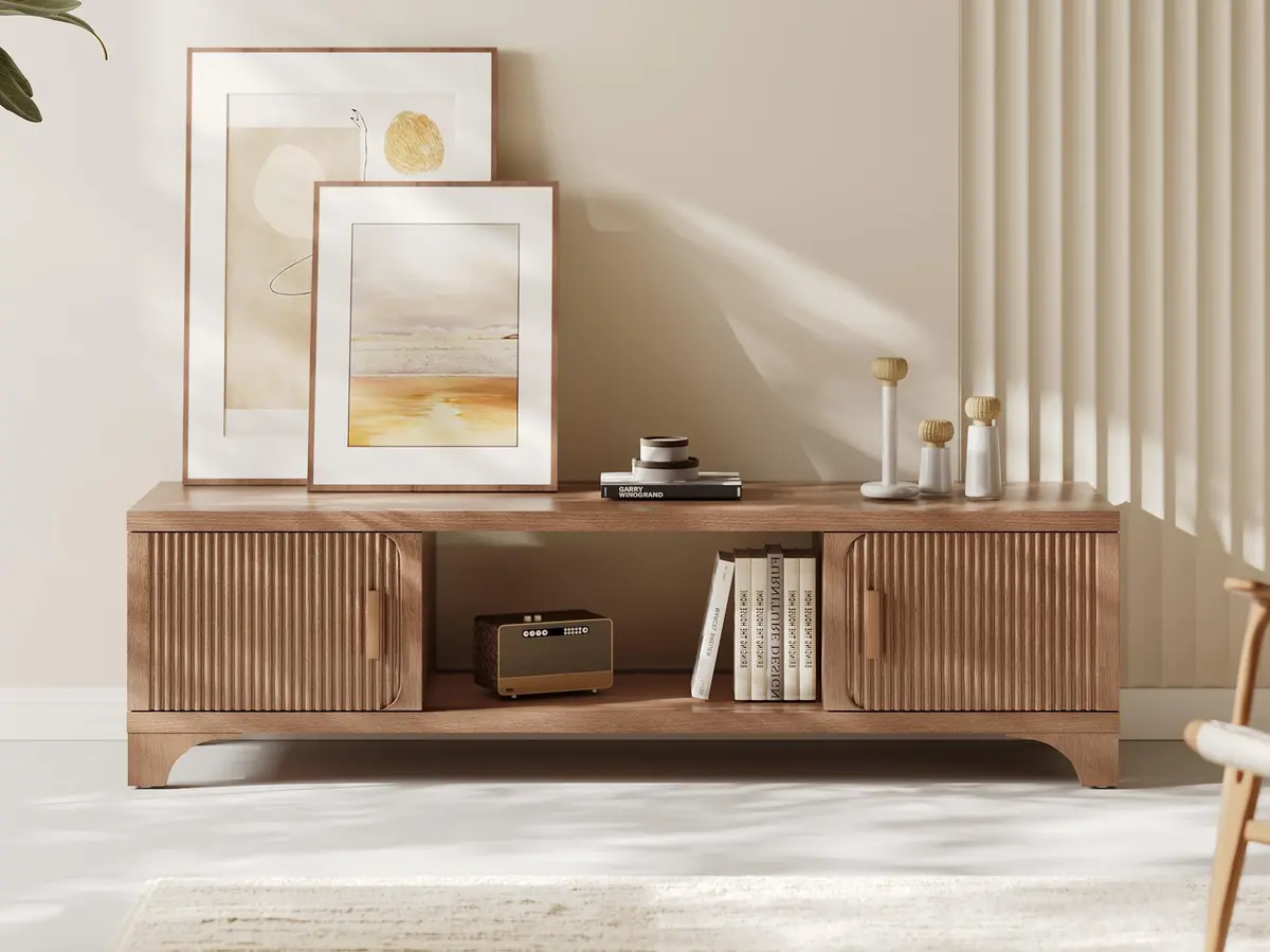 GOUUN 58 Inch Mid Century Modern TV Stand for Living Room | Vintage Boho Media Console with Storage - main product image