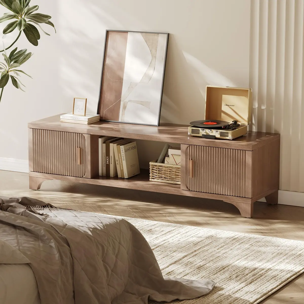 GOUUN 58 Inch Mid Century Modern TV Stand for Living Room | Vintage Boho Media Console with Storage - view 6