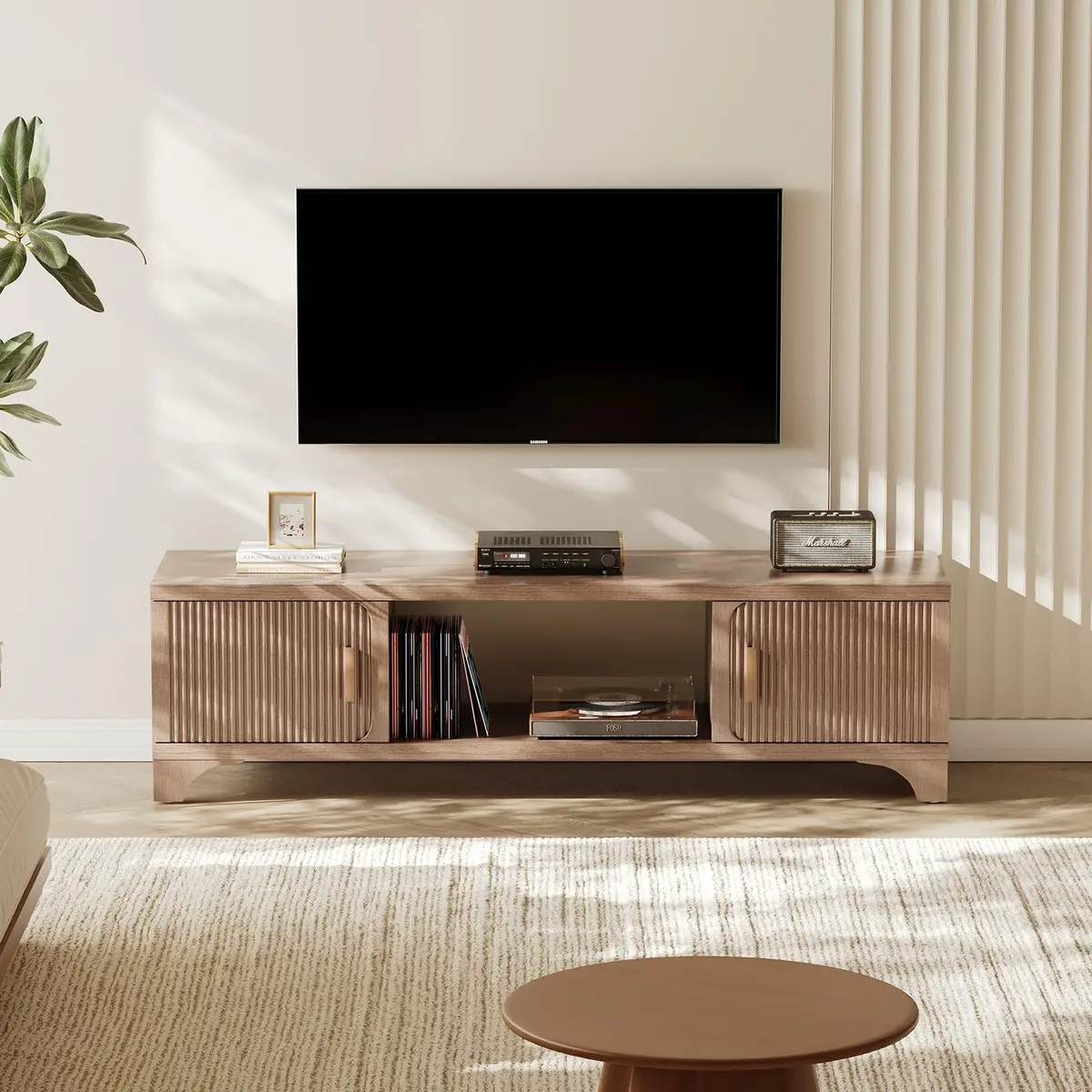 GOUUN 58 Inch Mid Century Modern TV Stand for Living Room | Vintage Boho Media Console with Storage - view 7
