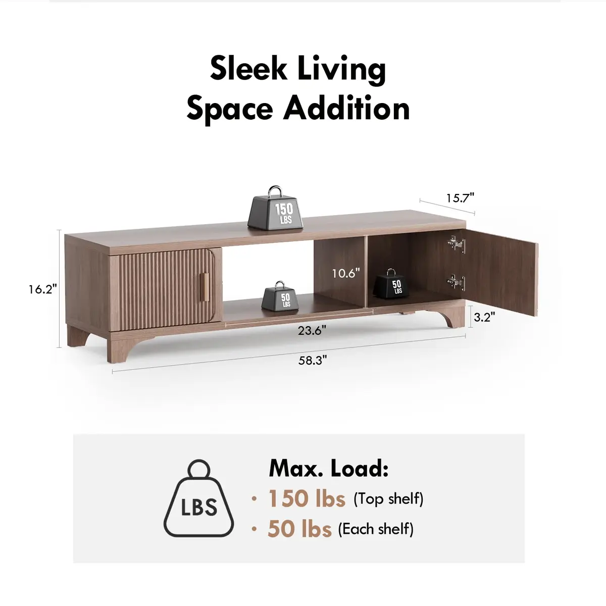 GOUUN 58 Inch Mid Century Modern TV Stand for Living Room | Vintage Boho Media Console with Storage - view 2