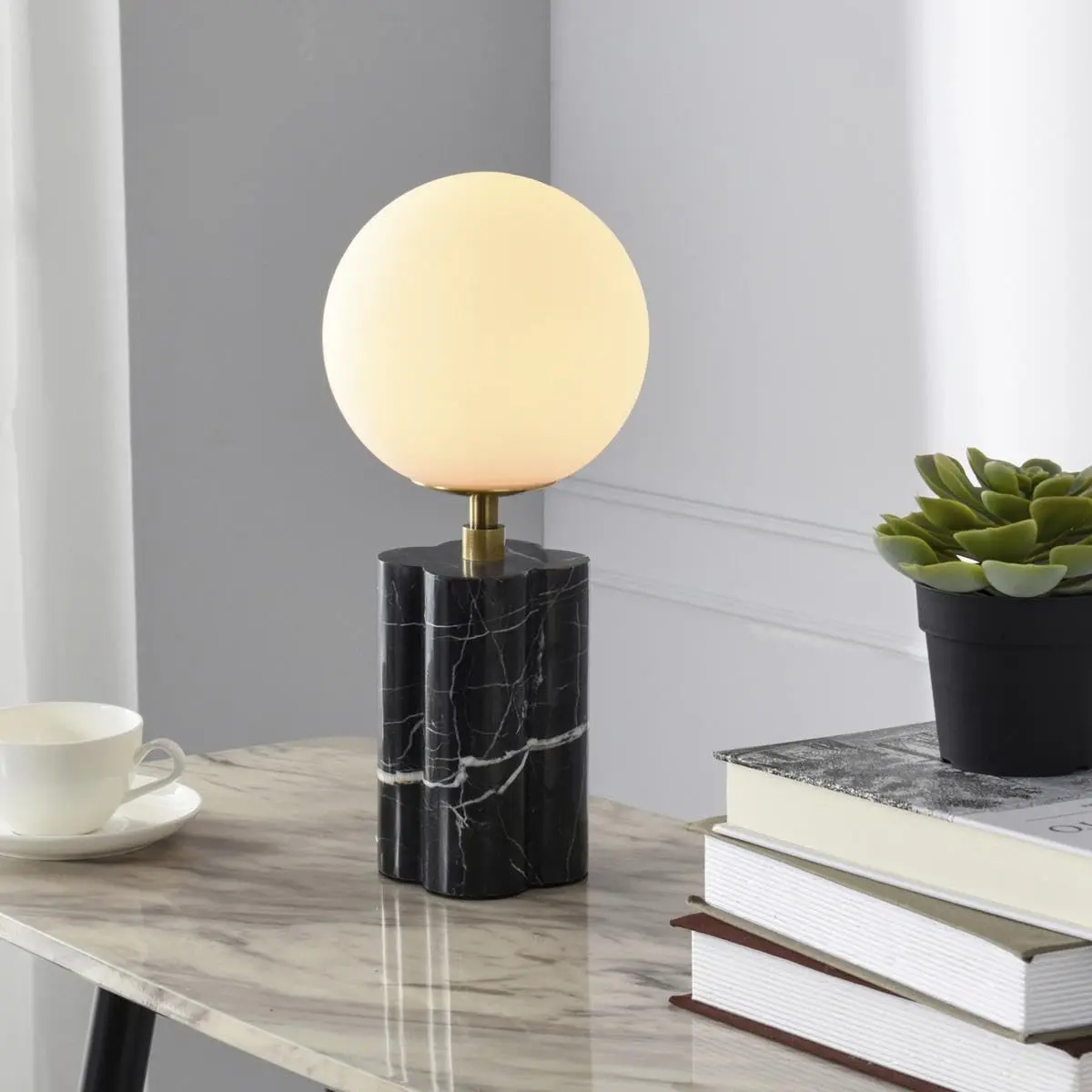 Stylecraft Home Collection TDL212138DS 15W Table Lamp - Black Marble | Modern Orb Shade with Dimmer - view 5