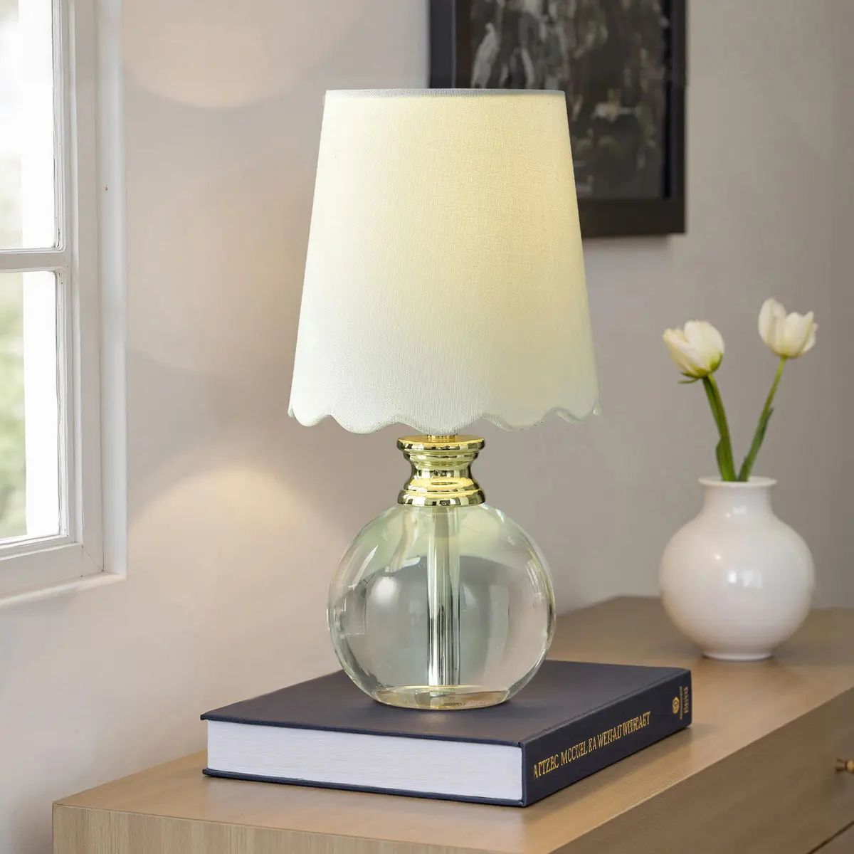 Stylecraft Home Collection Beatrice Table Lamp 14 Inch Tall | Glam Crystal & Fabric Shade - view 6
