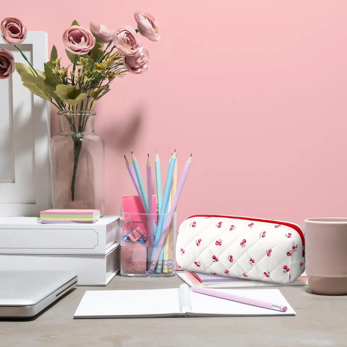 Sherr Cherry Pencil Case Cute Pencil Pouch | Lightweight, Travel-Friendly, Cotton, Zipper, 7.48 x 2.36 x 3.15 inches - view 5