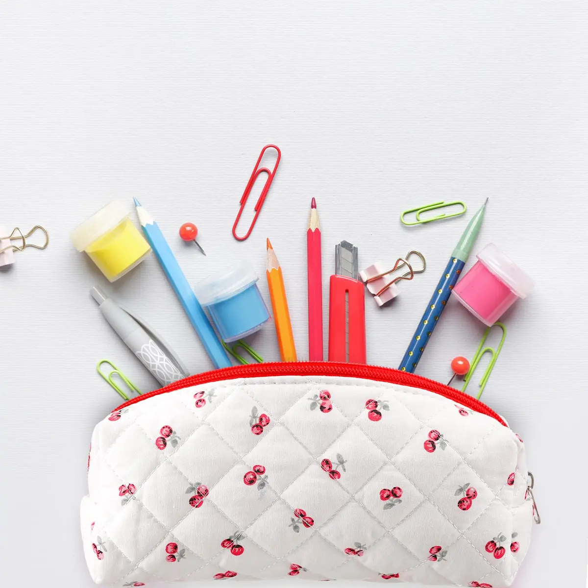 Sherr Cherry Pencil Case Cute Pencil Pouch | Lightweight, Travel-Friendly, Cotton, Zipper, 7.48 x 2.36 x 3.15 inches - view 4