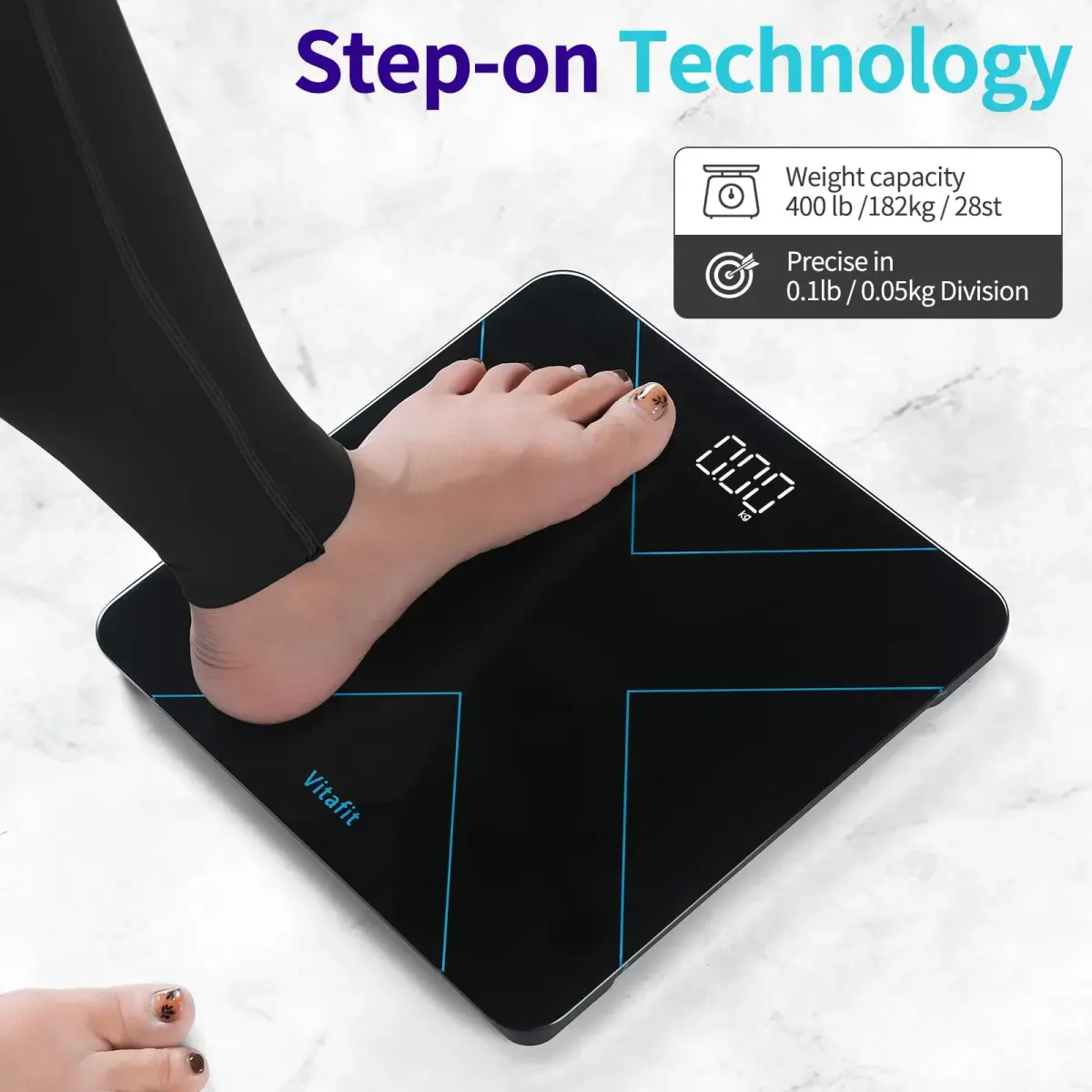 Vitafit Smart Digital Bathroom Scale for Body Weight, 182kg (400lb) | High Precision 0.05kg (0.1lb) with App Sync - view 3