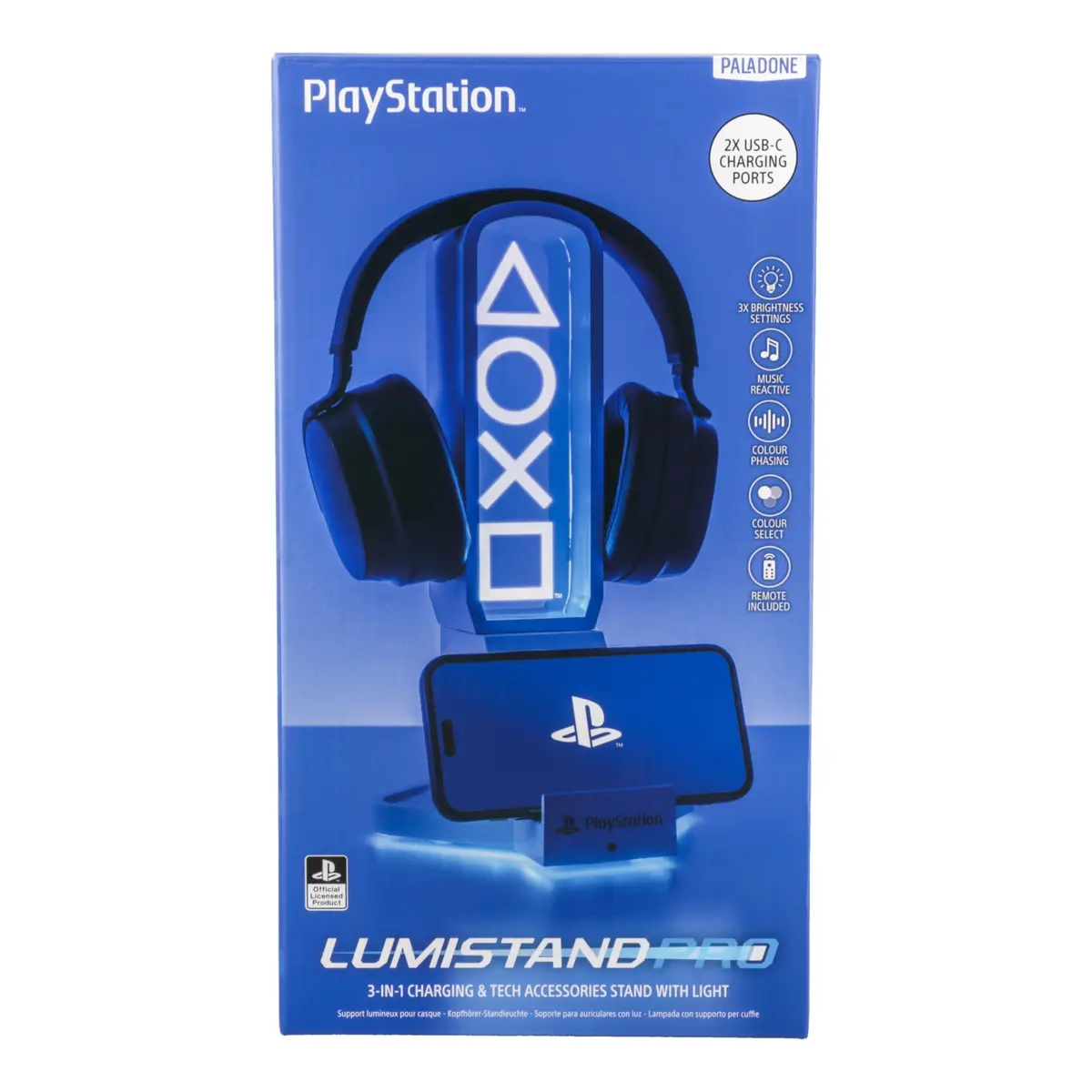 Paladone PlayStation 3-in-1 Headphone Stand and Tech Charging Station | RGB Colour Changing Light Panel, USB-C Ports, Officially Licensed for Gamers - view 3
