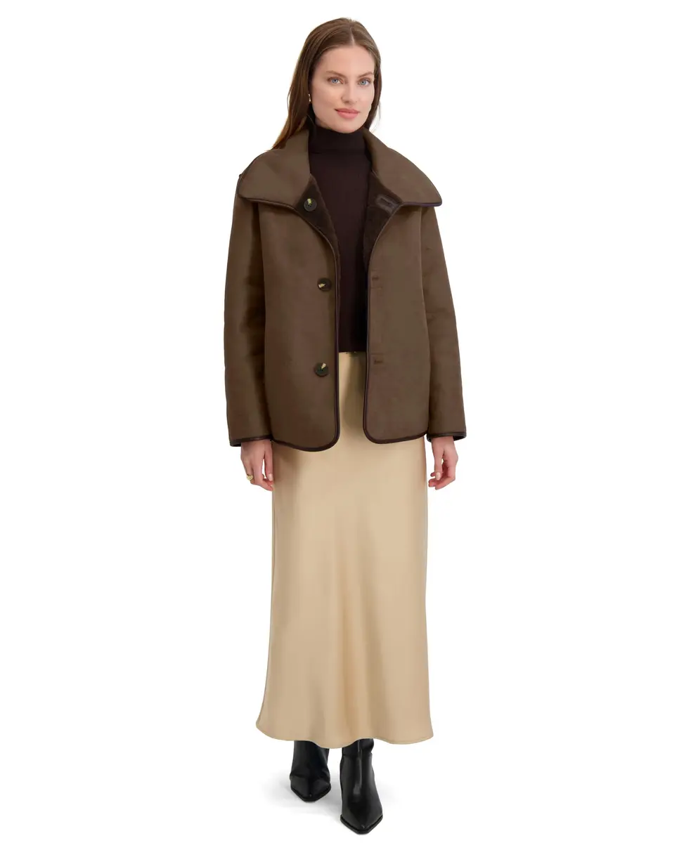 TAHARI Women's Kai Reversible Faux Shearling Jacket with PU Trim, X-Small | Versatile 2-in-1 Cozy & Polished Layer - view 4