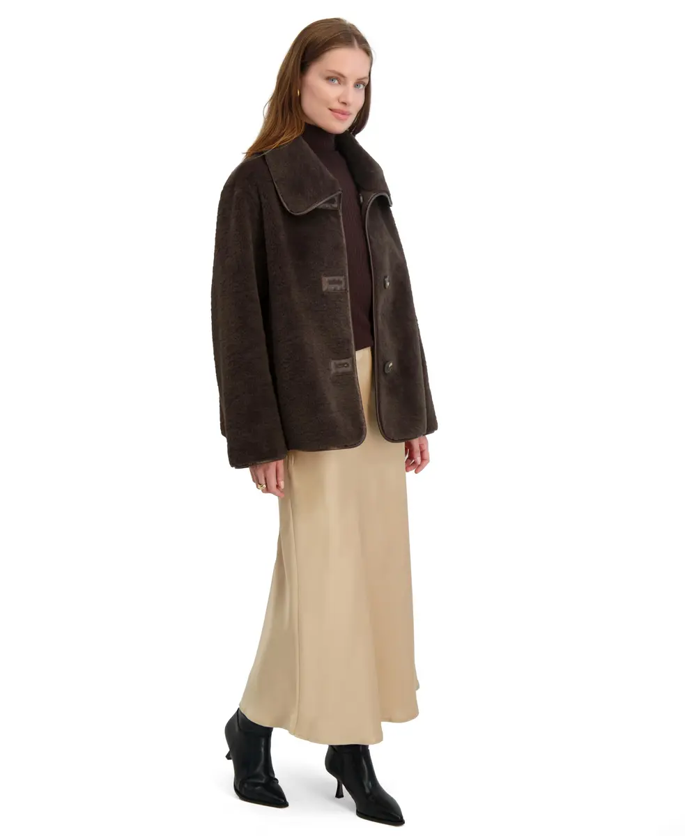 TAHARI Women's Kai Reversible Faux Shearling Jacket with PU Trim, X-Small | Versatile 2-in-1 Cozy & Polished Layer - view 3