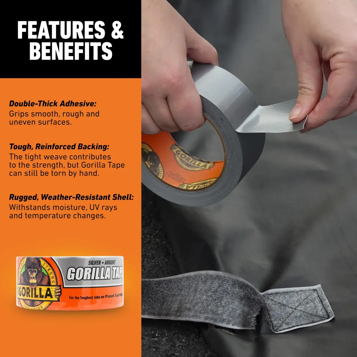 Gorilla Tape Silver 1.88 in x 10 yd (Pack of 6) | Triple Layer Strength for Tough Jobs - view 4