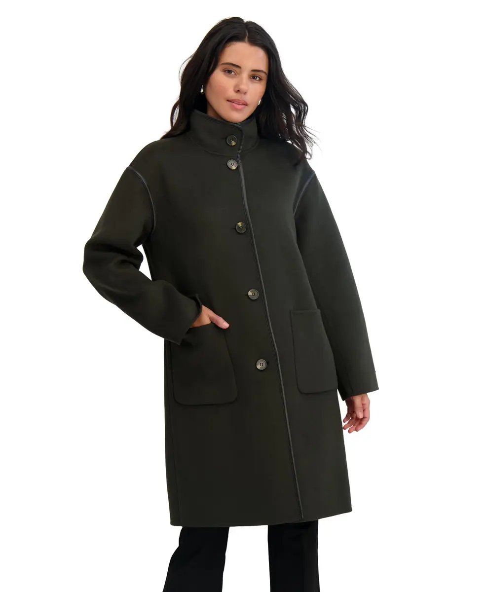 TAHARI Women's Sydney Soft Wool Topper Coat, Olive, Large | Relaxed Fit with Modern PU Trim - view 5