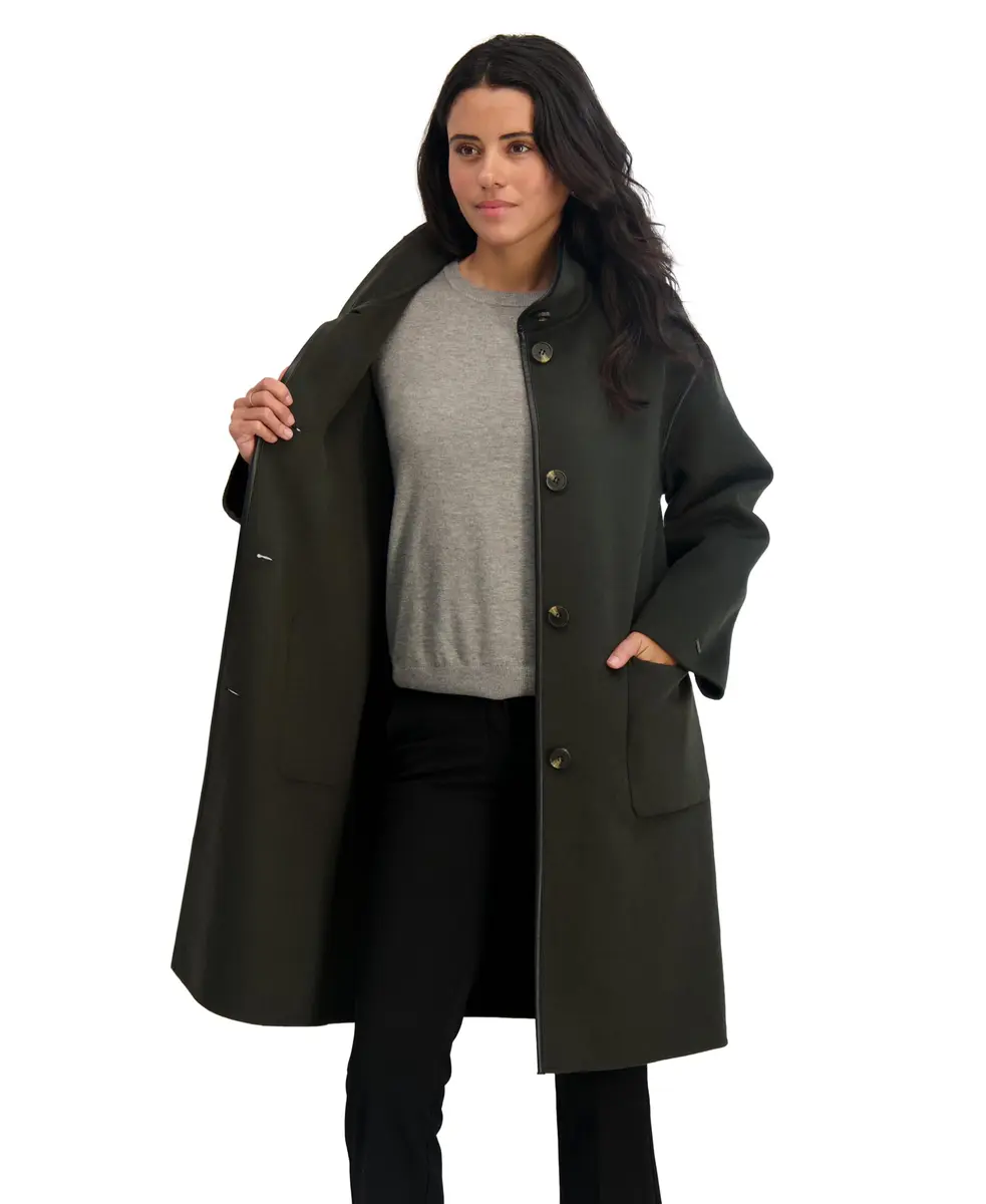 TAHARI Women's Sydney Soft Wool Topper Coat, Olive, Large | Relaxed Fit with Modern PU Trim - view 2