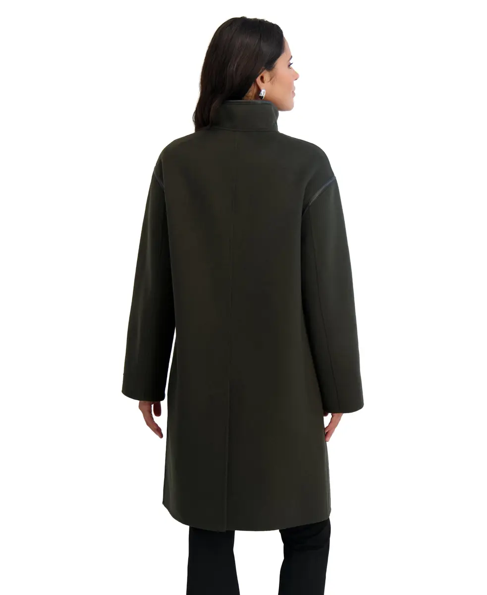 TAHARI Women's Sydney Soft Wool Topper Coat, Olive, Large | Relaxed Fit with Modern PU Trim - view 3