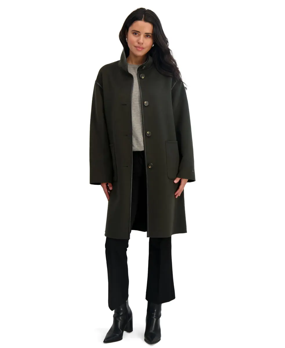TAHARI Women's Sydney Soft Wool Topper Coat, Olive, Large | Relaxed Fit with Modern PU Trim - view 4