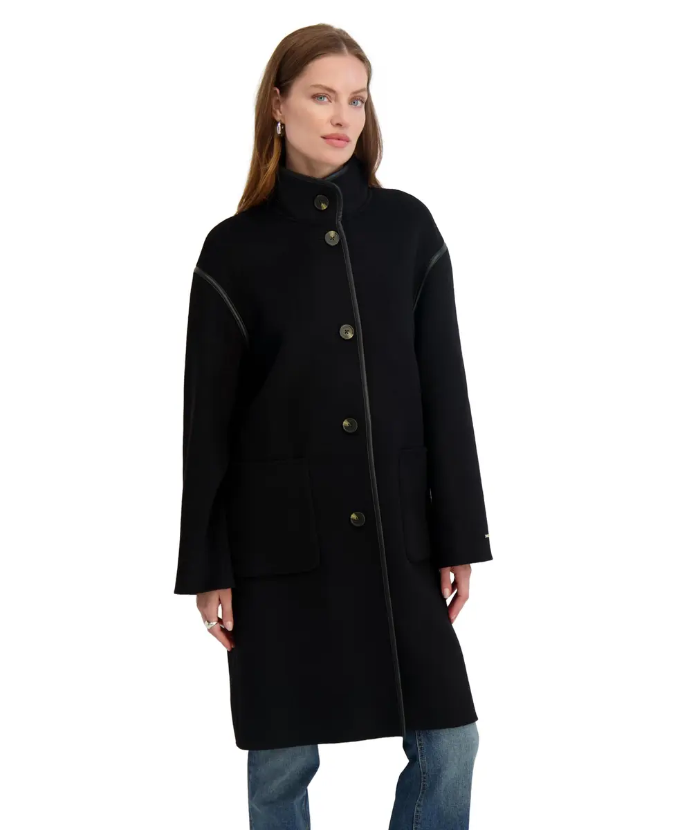 TAHARI Women's Sydney Soft Wool Topper Coat, Black, X-Small | Relaxed Wool Blend Overcoat for Cold Weather - main product image