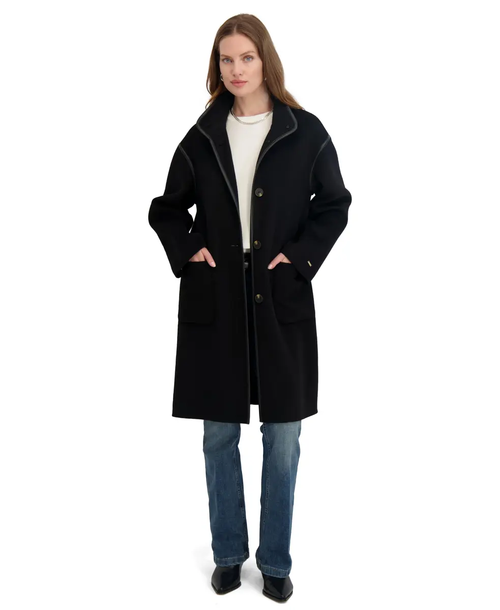 TAHARI Women's Sydney Soft Wool Topper Coat, Black, X-Small | Relaxed Wool Blend Overcoat for Cold Weather - view 3