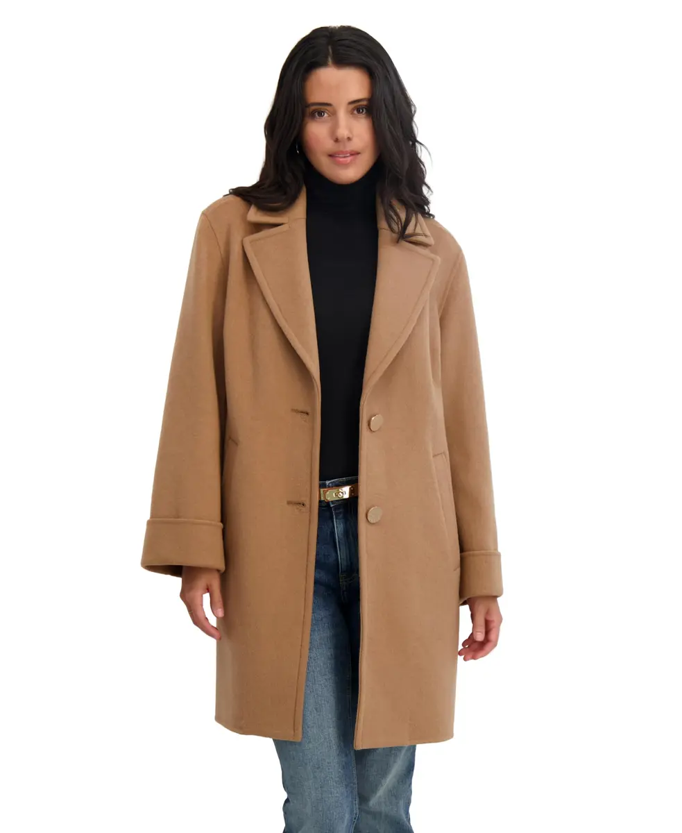 TAHARI Women's Sandra Wool Blend Topper Peacoat, Camel, Large | Classic Wool Peacoat with Notched Lapel & Roll Cuffs - view 2