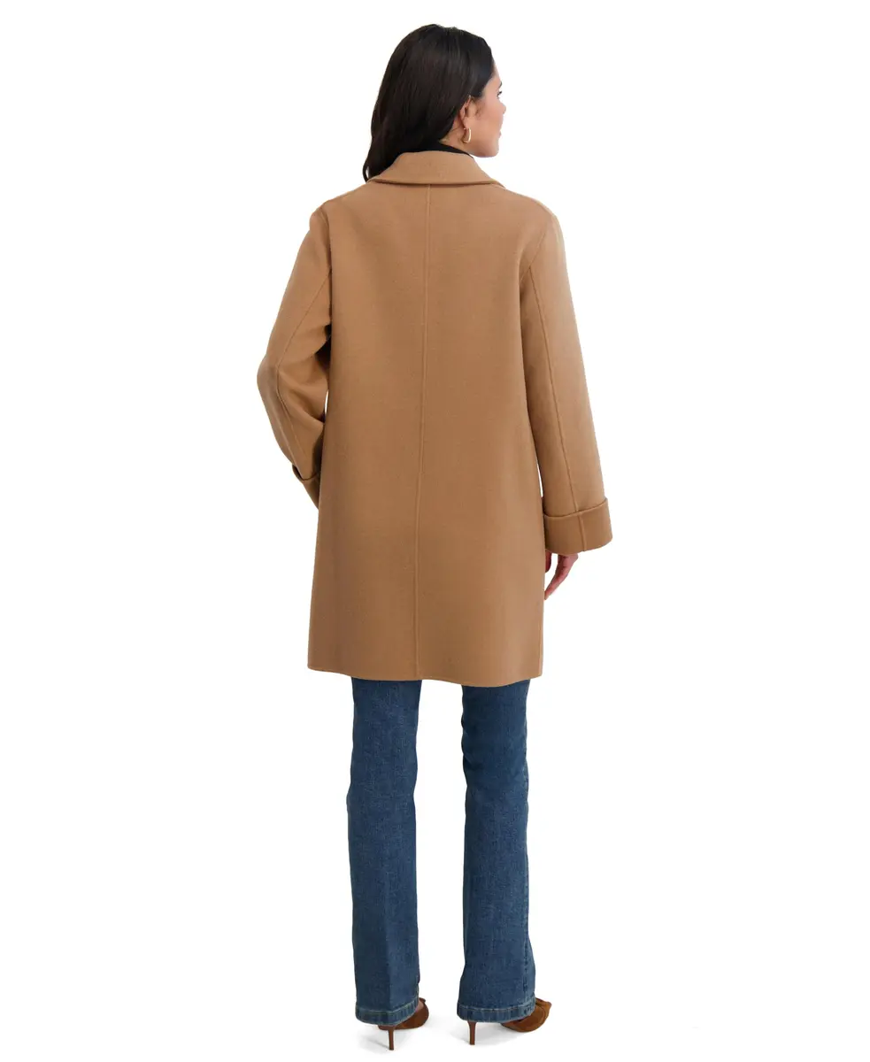 TAHARI Women's Sandra Wool Blend Topper Peacoat, Camel, Large | Classic Wool Peacoat with Notched Lapel & Roll Cuffs - view 3