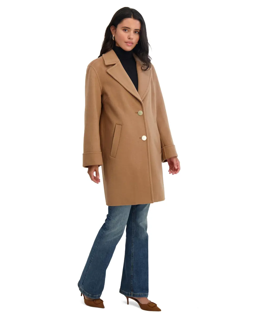 TAHARI Women's Sandra Wool Blend Topper Peacoat, Camel, Large | Classic Wool Peacoat with Notched Lapel & Roll Cuffs - view 4