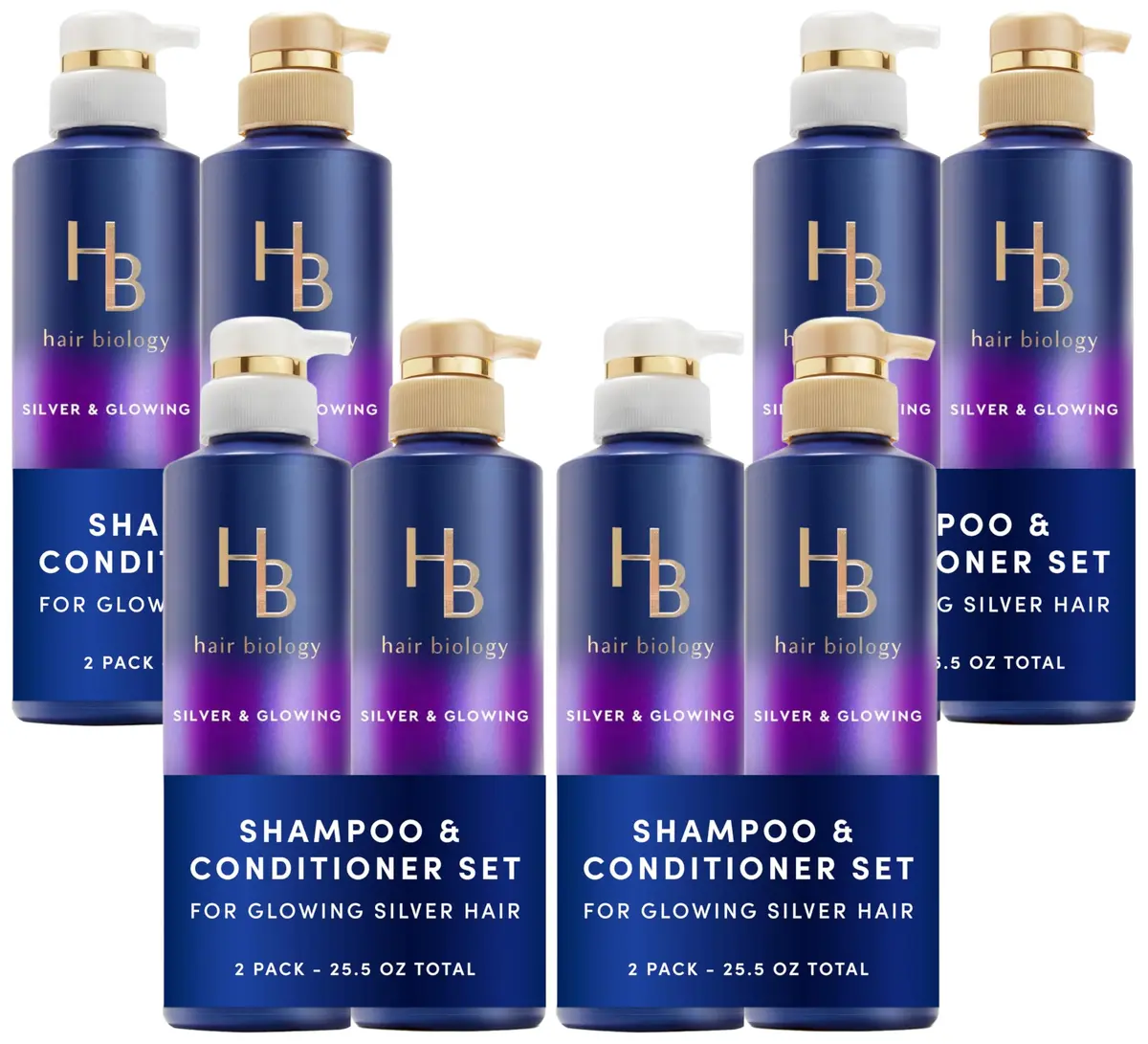 Hair Biology Biotin-Infused Purple Shampoo & Conditioner Set for Grey Hair | Anti-Brassiness, Moisturizing, Color-Safe, Silver & Glowing, 12.8 Fl Oz Each, 2 Pack - main product image