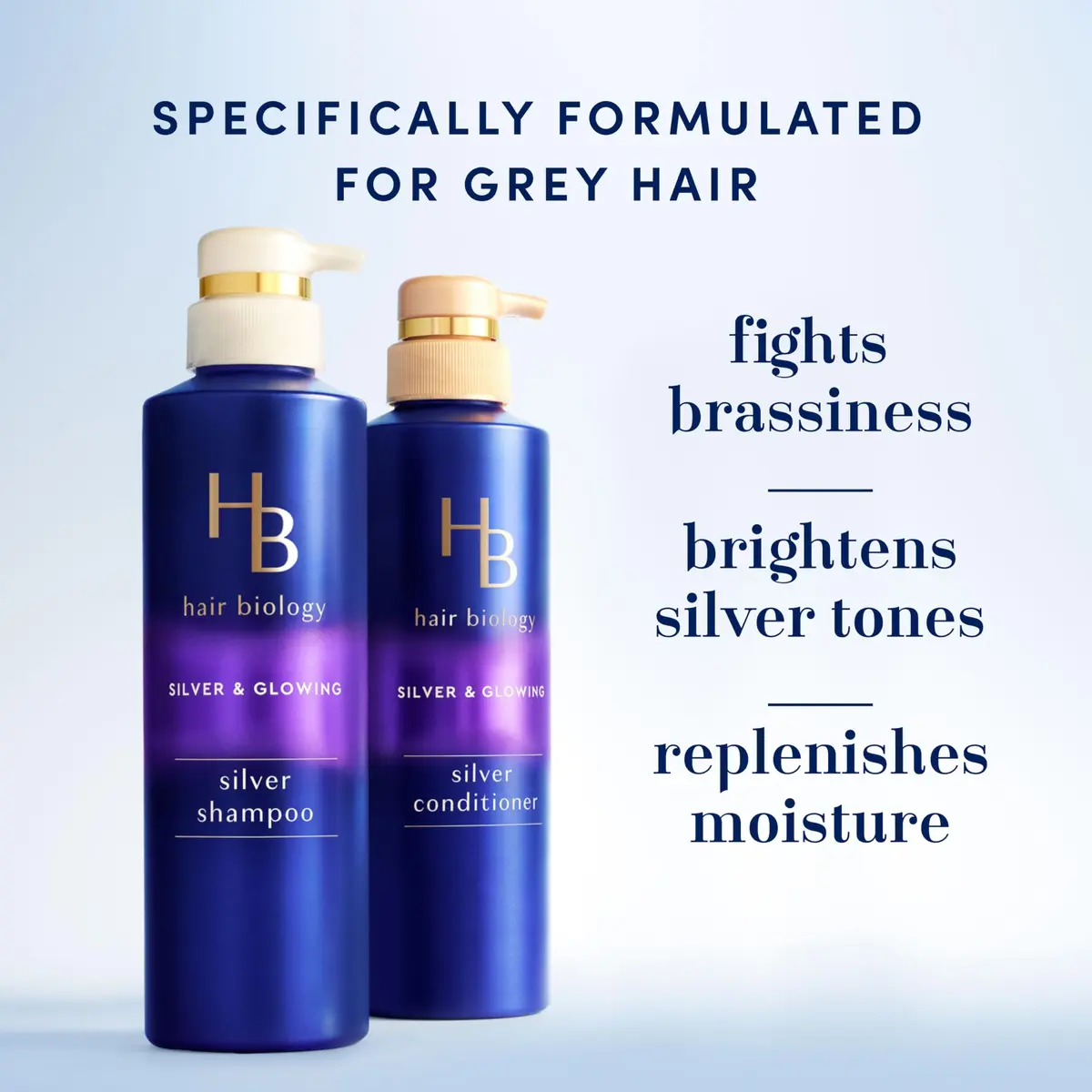 Hair Biology Biotin-Infused Purple Shampoo & Conditioner Set for Grey Hair | Anti-Brassiness, Moisturizing, Color-Safe, Silver & Glowing, 12.8 Fl Oz Each, 2 Pack - view 3