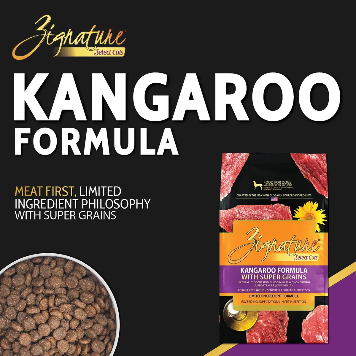 Zignature Select Cuts Kangaroo Formula 25lb Bag | High-Protein, Limited Ingredient Dog Food - view 2
