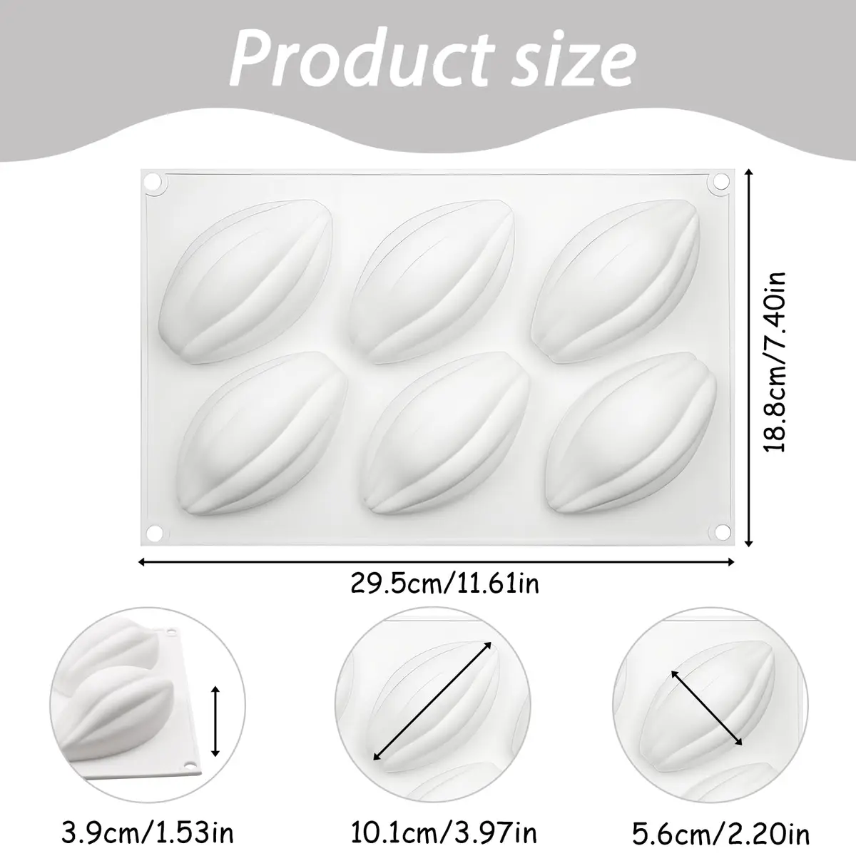 Fchil Silicone Cocoa Bean Mold 6-Cavity (2 Molds, 12 Cavities Total) | Professional Chocolate Candy Making - view 2