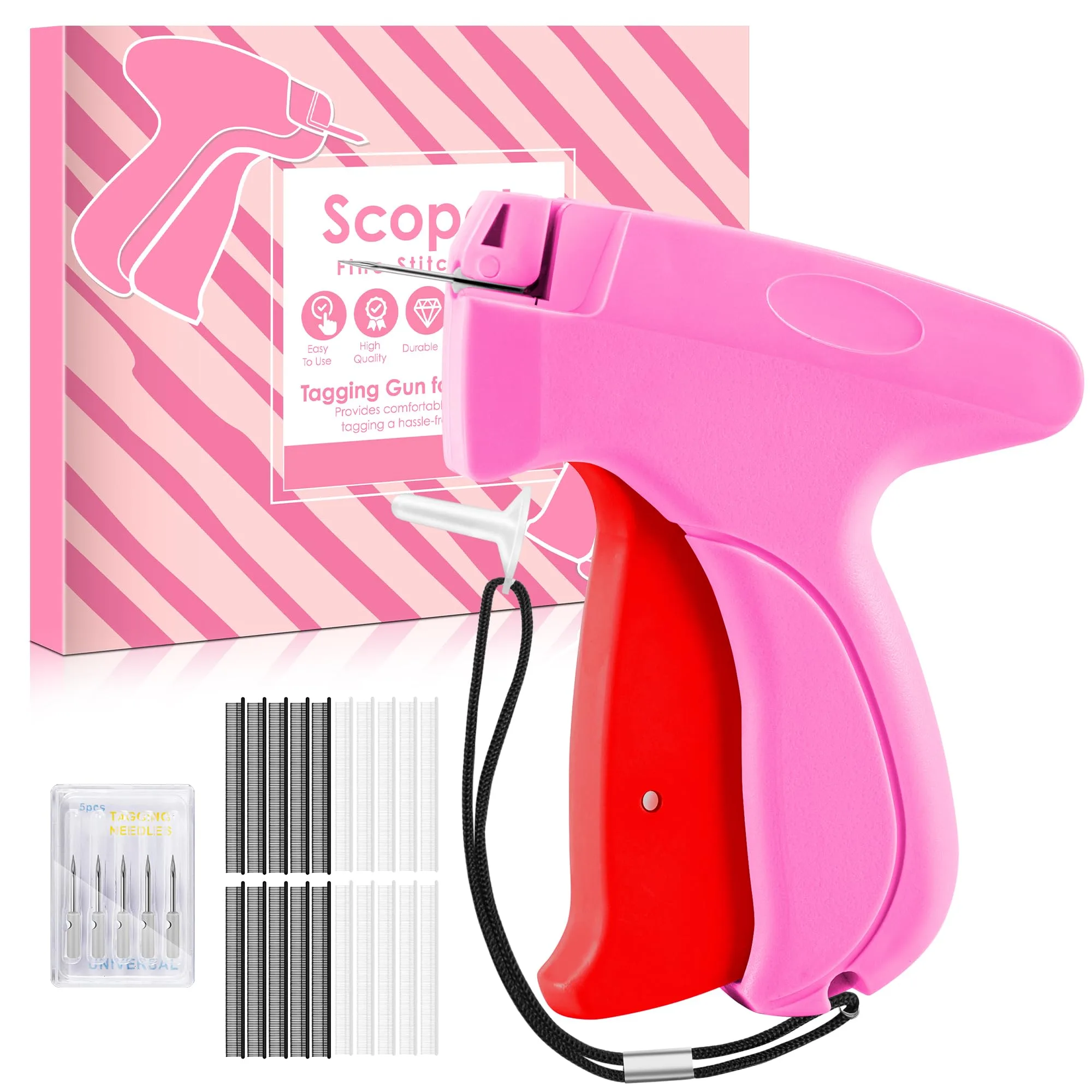 Scopck Handheld Stitch Gun for Clothes, Pink-Red | Quick Clothing Fixer with 6 Needles & 2000 Fasteners - main product image