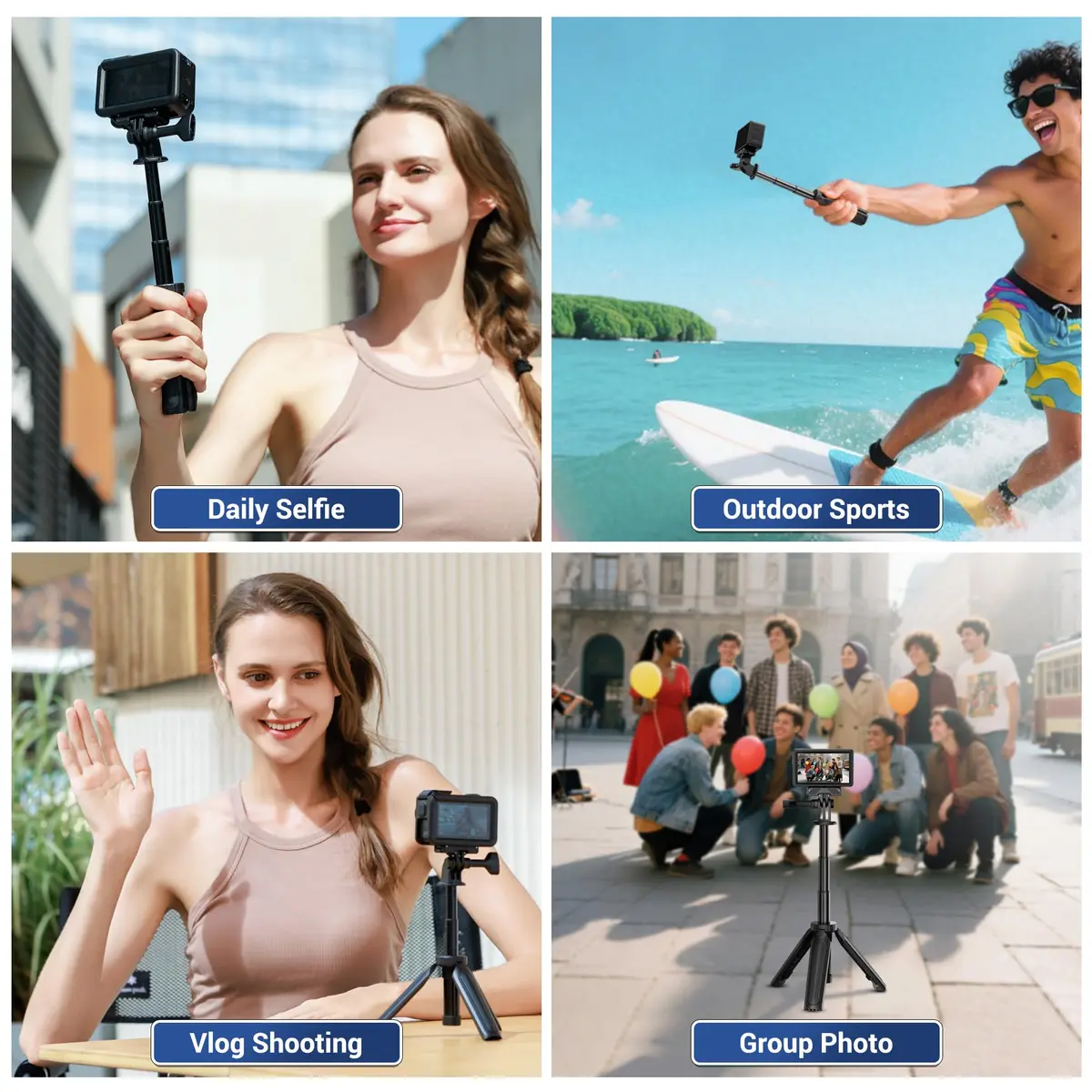 JJC Mini Selfie Stick Tripod for Action Cameras 21.8cm (8.58") | Black - view 3