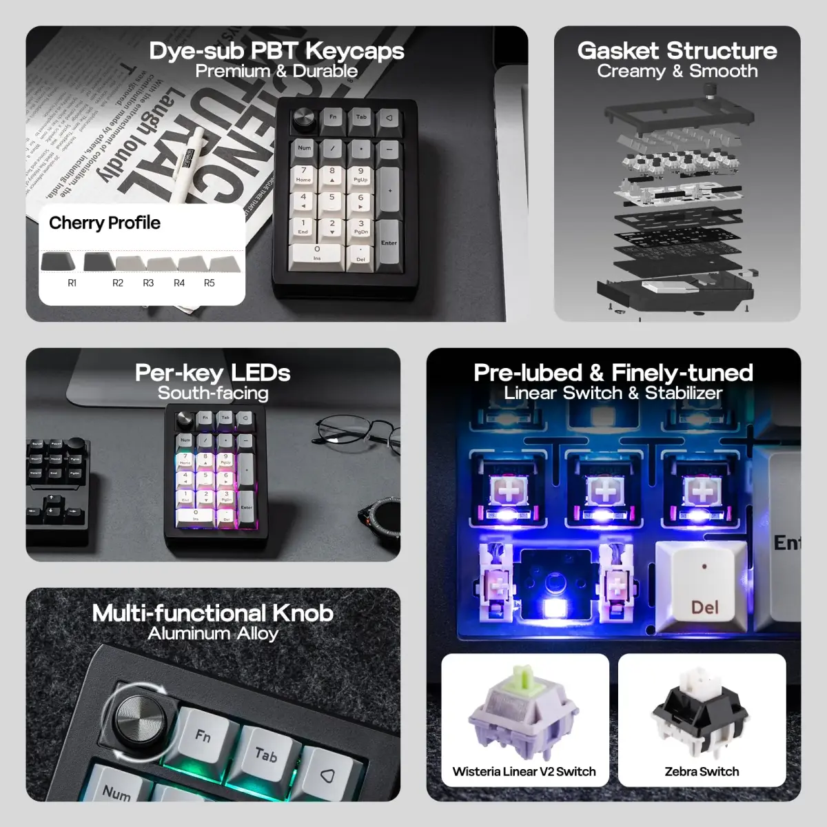 EPOMAKER EK21 VIA Gasket Number Pad with 1000mAh Battery, BT 5.0/2.4GHz/Wired | Programmable Numpad for PC Gaming - view 5