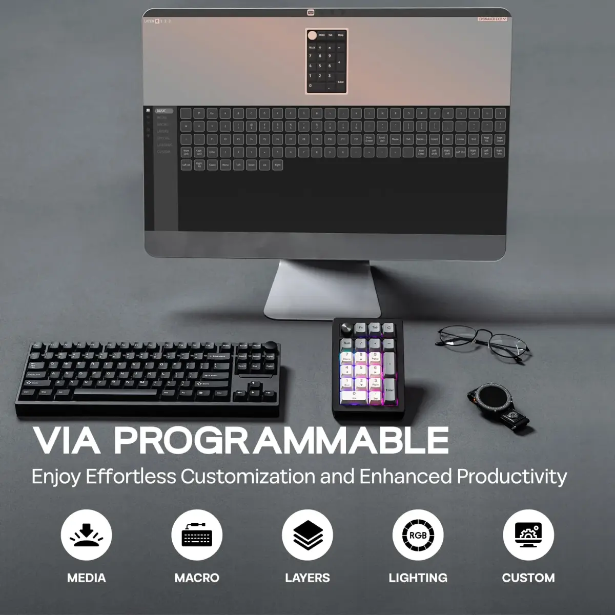 EPOMAKER EK21 VIA Gasket Number Pad with 1000mAh Battery, BT 5.0/2.4GHz/Wired | Programmable Numpad for PC Gaming - view 3