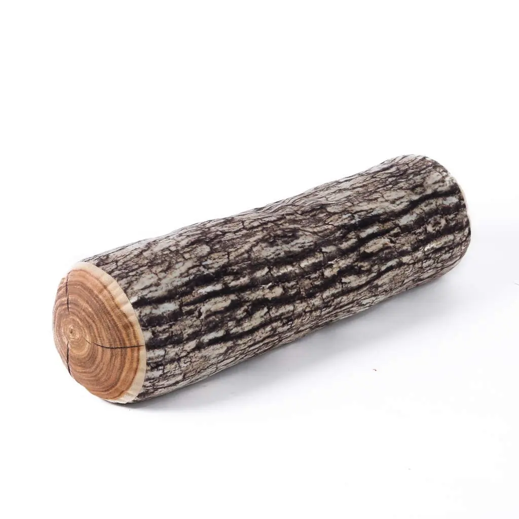 Winter Flower Realistic Wood Log Pillow - 3D Printed Tree Stump Cushion for Sofa & Rustic Decor (1 Pack) - main product image