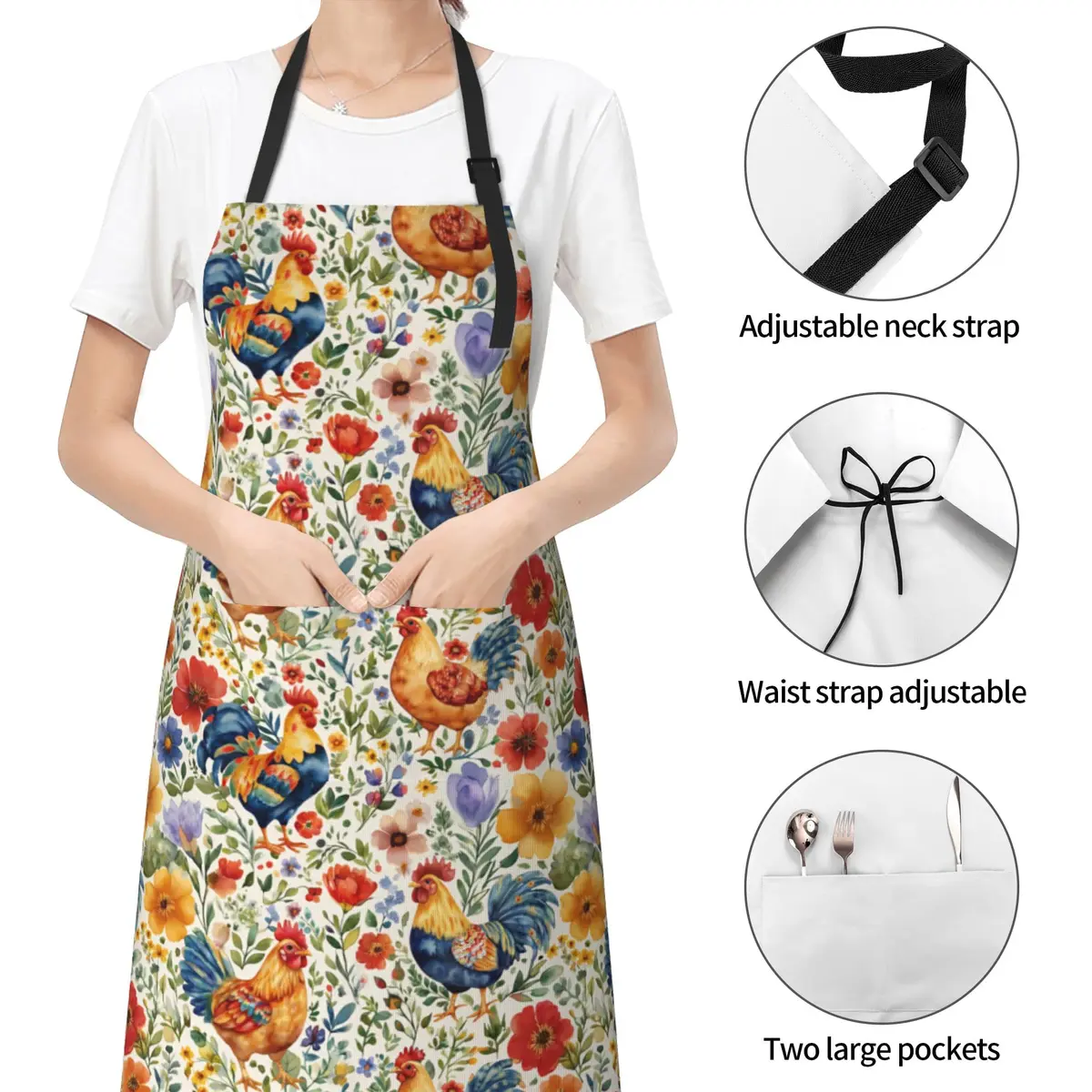 DZGlobal Colorful Apron for Women Cooking Baking BBQ Grilling (Chicken) | Waterproof, Adjustable, Large Pockets - view 3
