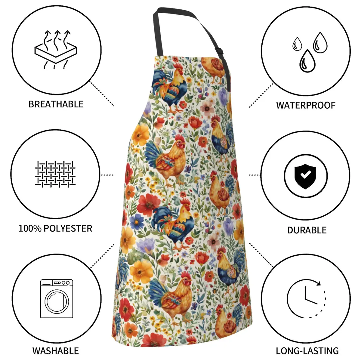 DZGlobal Colorful Apron for Women Cooking Baking BBQ Grilling (Chicken) | Waterproof, Adjustable, Large Pockets - view 4