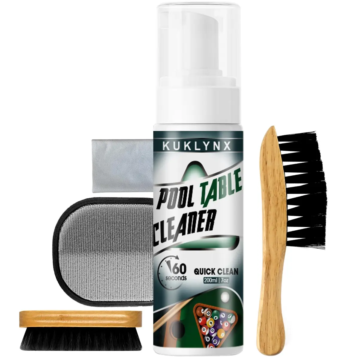 KukLynx Pool Table Cleaning Kit with Foam Spray & Brushes | Professional Billiards Accessories (70-120c) - main product image